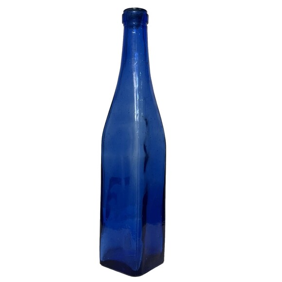 Cobalt Blue Glass Bottle‎ Oil Vinegar Cruet Cork Decorative Cottage Country Farm - Picture 1 of 4